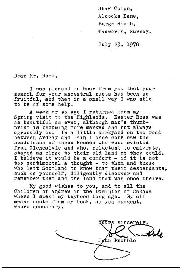 LETTER FROM JOHN PREBBLE