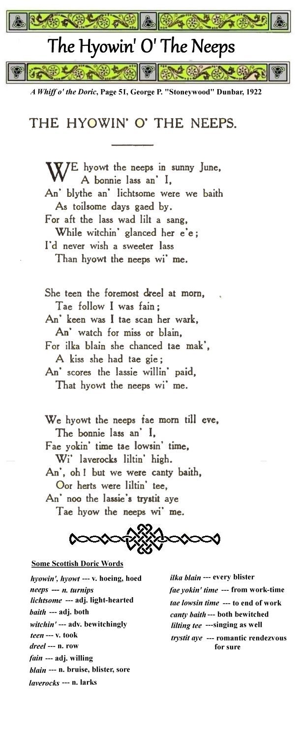 THE HYOWIN O' THE NEEPS