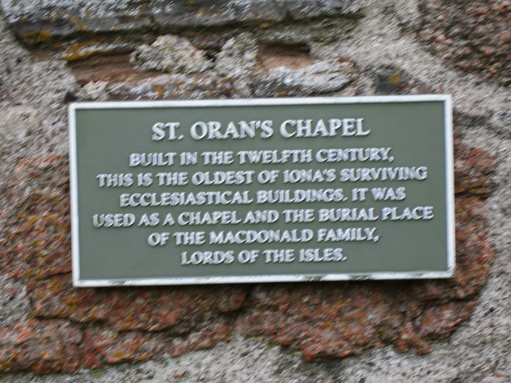 PLAQUE ON ST ORAN'S CHAPEL