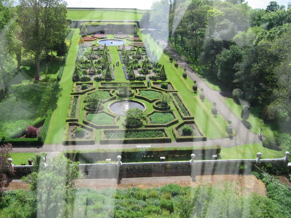 VIEW OF GARDENS FROM WINDOW OF CASTLE