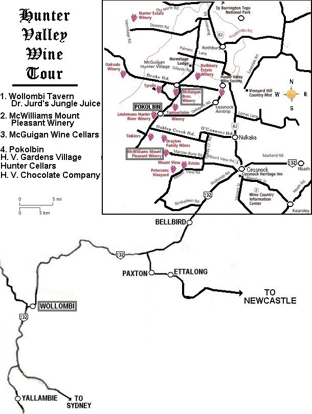wine tour map hunter valley