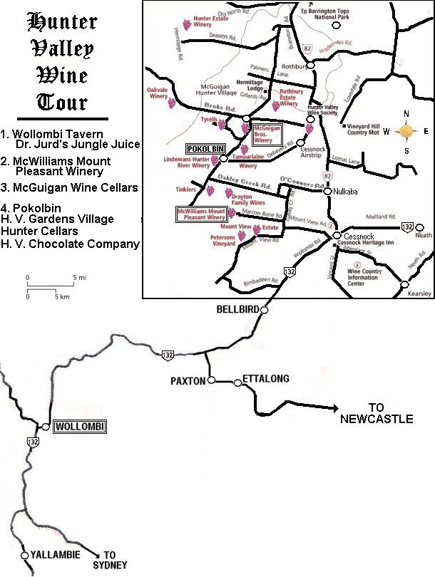 Hunter Valley Wineries Map Map Of Hunter Valley Wine Tour